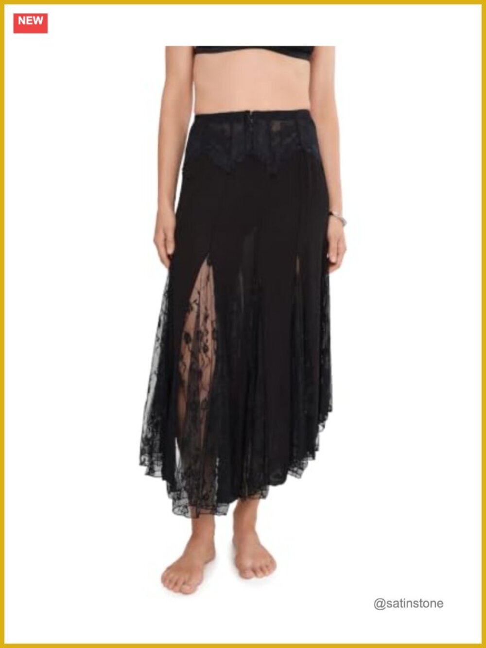 Flowy A-line Half Slip with Zigzag Lace, Sheer Mesh, Nylon - Picture 1 of 4